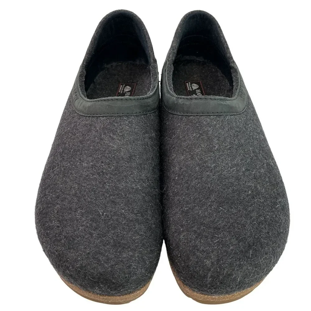 Haflinger Grizzly Torben Wool Clogs  Mens Size 42 Charcoal Slip On Cork Comfort